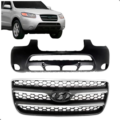 Kit Parachoque Para Santa Fé 2006 A 2010 Com Grade Para Pintar