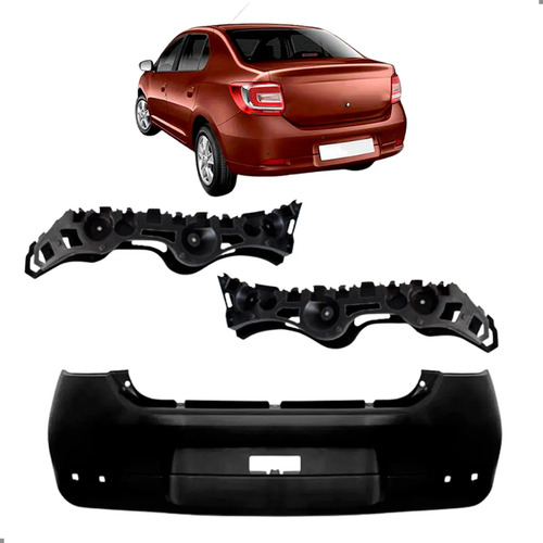 Parachoque Traseiro Para Logan 2014 2015 2016 Com Par Guias
