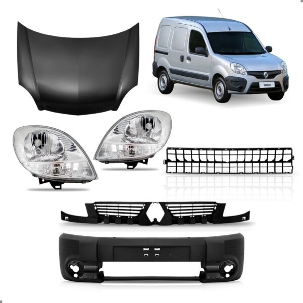 Kit Frente Para Kangoo 2008 A 2014 Capo Parachoque E Grades Preto