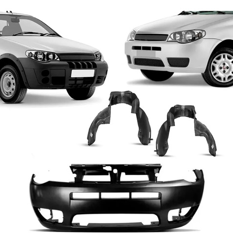 Kit Parachoque Com Par Parabarro Palio Flex/strada 2005 A 08 Preto