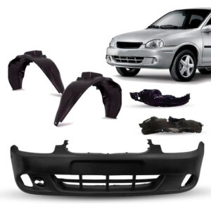 Kit Parachoque Diant C/ Par Parabarro P/ Corsa 2000 A 2002 Preto