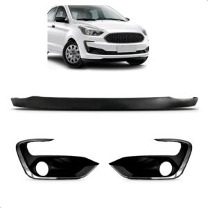 Kit Spoiler Com Par Grade De Milha Para Ford Ka 2019 A 2022 Preto Ambos Lados