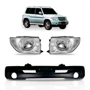 Kit Parachoque E Par Farol Para Pajero Tr4 2004 2005 2006 Preto