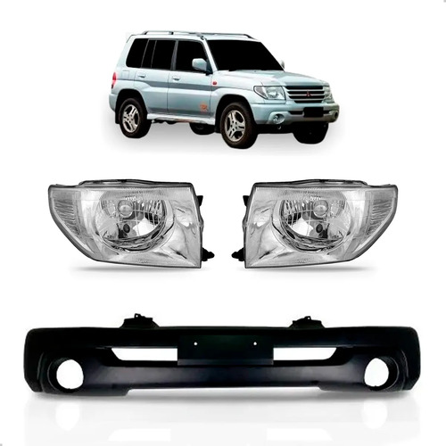 Kit Parachoque E Par Farol Para Pajero Tr4 2004 2005 2006 Preto