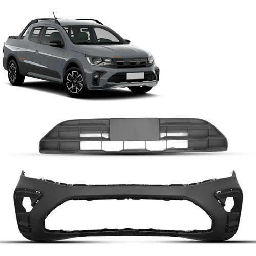 Kit Parachoque E Grade Para Saveiro G9 2023 2024 2025 2026 Preto