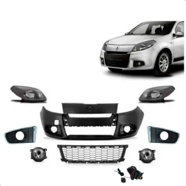 Kit Parachoque Farol Sandero 2011 2012 2013 2014 Grade Preta Preto