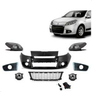 Kit Parachoque Farol Sandero 2011 2012 2013 2014 Grade Preta Preto