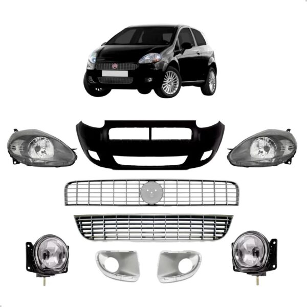Kit Parachoque + Farol Punto 2007 2008 2009 2010 2011 2012 Preto