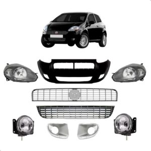 Kit Parachoque + Farol Punto 2007 2008 2009 2010 2011 2012 Preto