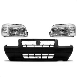 Kit Par Farol + Parachoque Dianteiro Uno 2005 2006 07 A 2010 Preto