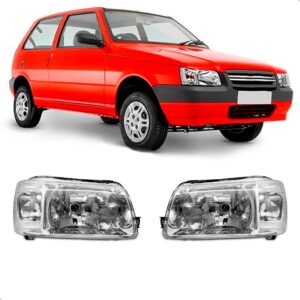 Kit Par Farol + Parachoque Dianteiro Uno 2005 2006 07 A 2010 Preto