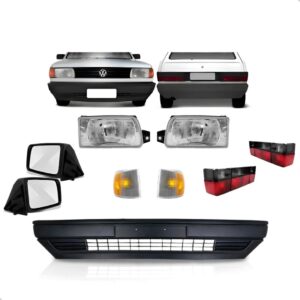 Kit Lanternas + Farol E Parachoque Gol Quadrado 1987 A 1994 Preto
