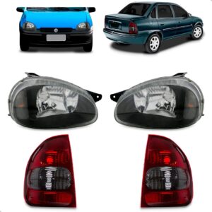 Par Farol Fumê Corsa Classic Sedan 2000 A 2010 + Lanternas Ambos Lados