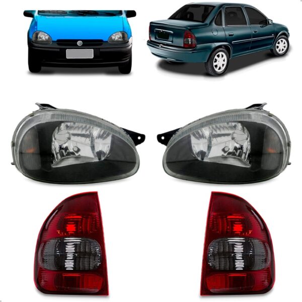 Par Farol Fumê Corsa Classic Sedan 2000 A 2010 + Lanternas Ambos Lados