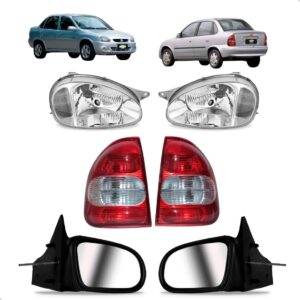 Par Farol Corsa Sedan 2000 A 2010 + Lanternas E Retrovisor Ambos Lados