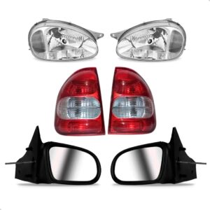Par Farol Corsa Sedan 2000 A 2010 + Lanternas E Retrovisor Ambos Lados