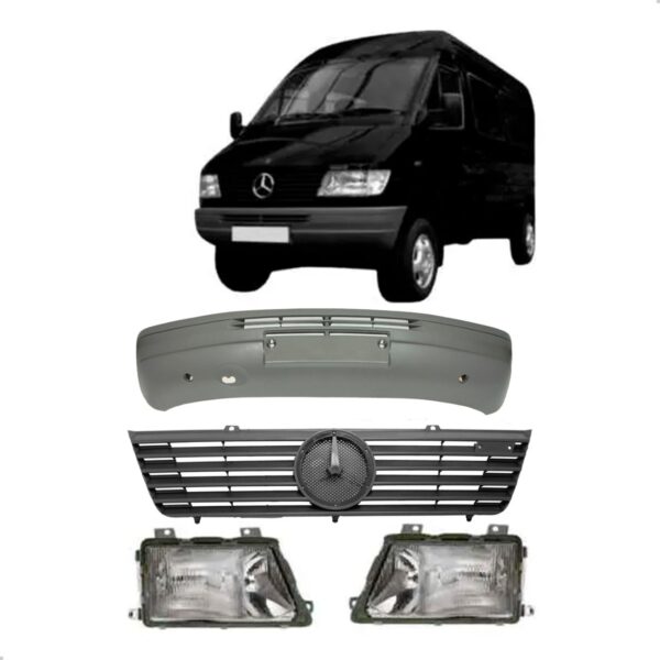 Kit Parachoque Com Grades E Faróis Sprinter 310 1995 A 2002 Cinza