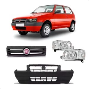 Kit Uno 2006 2007 2008 2009 Farol Grade Parachoque Preto