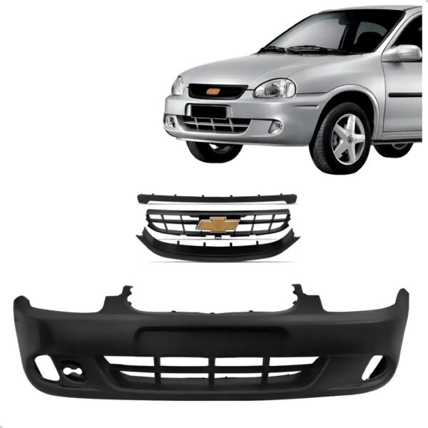 Kit Parachoque Dianteiro + Grade Corsa 1995 1996 A 2009 Liso Preto