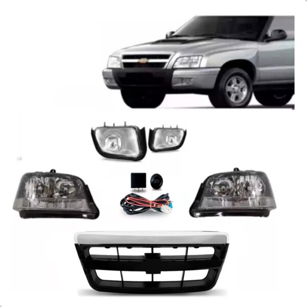Kit Grade E Milha Farol S-10 2001 2002 A 2011 Mascara Cinza Ambos Lados