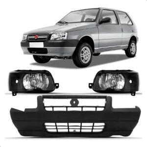 Kit Parachoque Uno Fiorino 2006 2007 2008 2009 Á 2013 Farol Preto