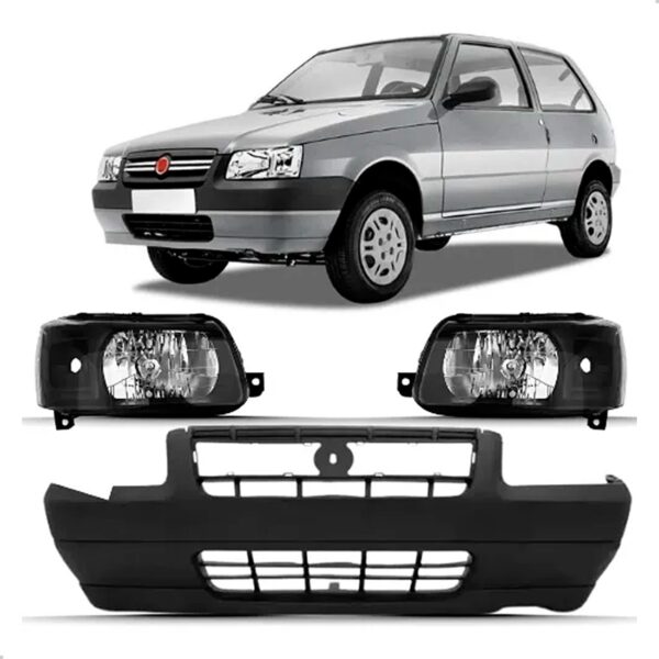 Kit Parachoque Uno Fiorino 2006 2007 2008 2009 Á 2013 Farol Preto