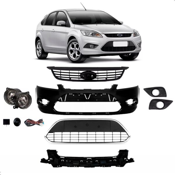 Kit Parachoque Com Grade E Milha Focus 2009 2010 2011 2012 Preto