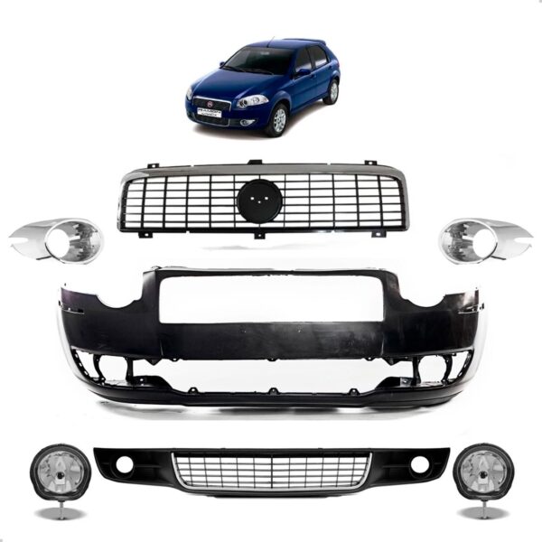 Kit Parachoque Para Fiat Palio 2009 2010 2011 2012 Com Milha Preto