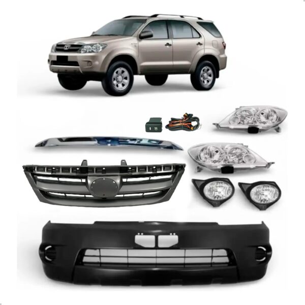 Kit Frente Sw4 2005 2006 2008 Parachoque + Farol + Grade Preto