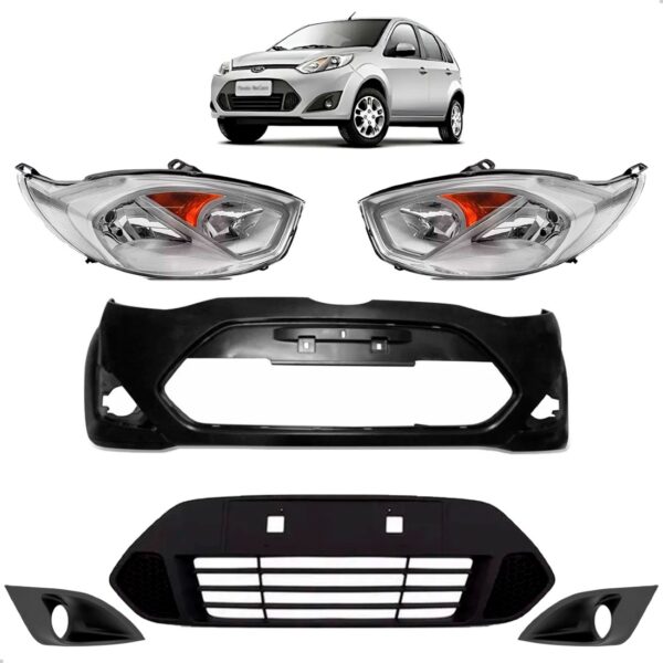 Kit De Parachoque Grade E Farol Ford Fiesta 2011 12 13 2014 Preto