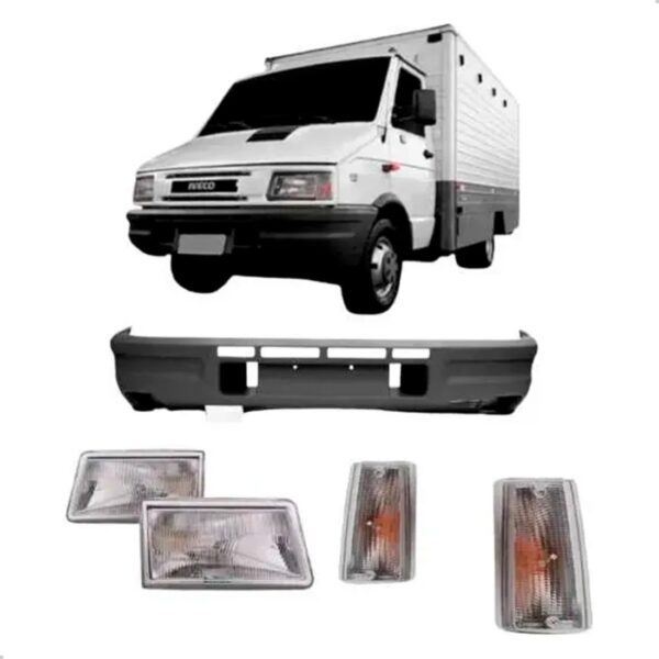 Kit Parachoque Iveco Daily 2002 2003 2004 Com Faróis E Pisca Cinza