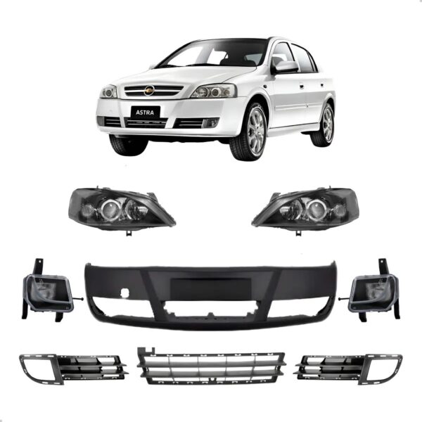 Parachoque Dianteiro + Farois Astra 2003 A 2012 Completo Kit Preto