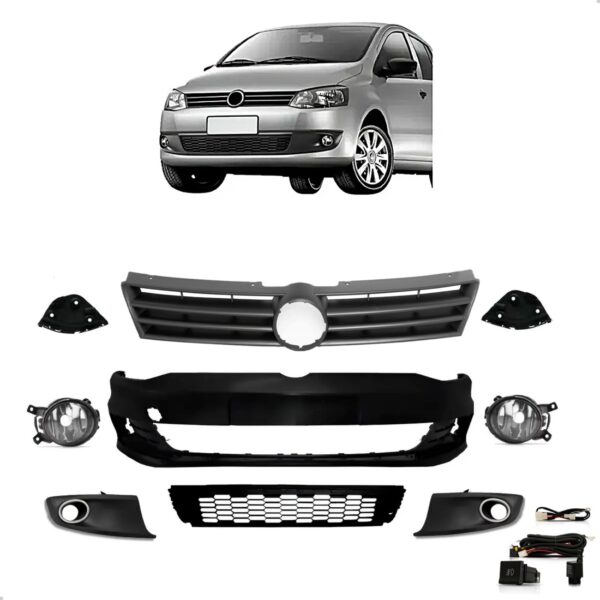 Kit Parachoque Dianteiro Fox 2010 2011 2012 2014 Grade Farol Preto