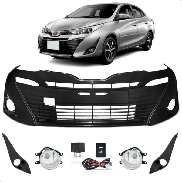 Kit Parachoque Dianteiro E Milha Yaris Sedan 2018 19 A 2022 Preto