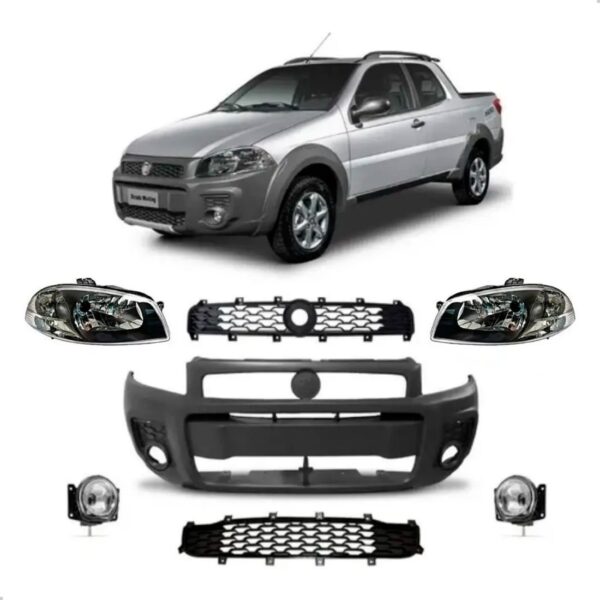 Kit Parachoque Strada Working 2014 2015 2016 2017 Com Farol Preto