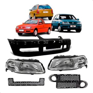 Kit Parachoque Farol Grade Gol Parati Saveiro G3 99 2000 01 Preto