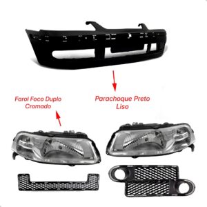 Kit Parachoque Farol Grade Gol Parati Saveiro G3 99 2000 01 Preto