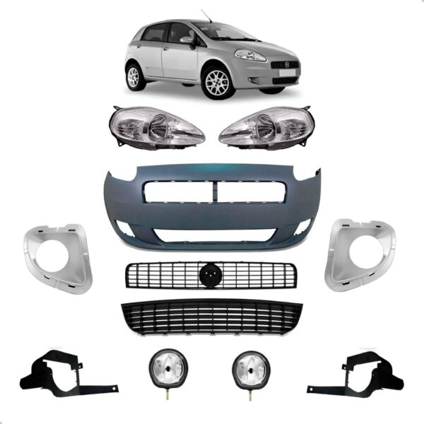 Kit Parachoque Com Farol Punto 2007 2008 2009 2010 2011 2012 Preto