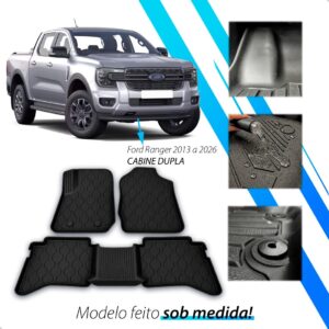 Tapete Bandeja 3d Ranger Cab. Dupla 2013 A 2026 Impermeável Preto