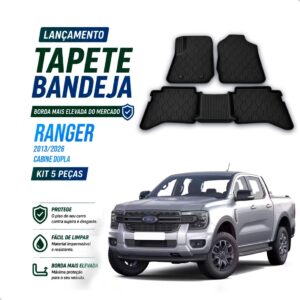 Tapete Bandeja 3d Ranger Cab. Dupla 2013 A 2026 Impermeável Preto