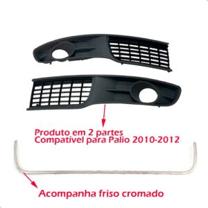 Grade Parachoque Palio 2010 A 2012 Com Friso Cromado C/ Furo Preto Fosco