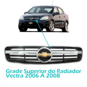 Grade Superior Parachoque Vectra 2006 A 2008 Preto C/emblema Preto Fosco
