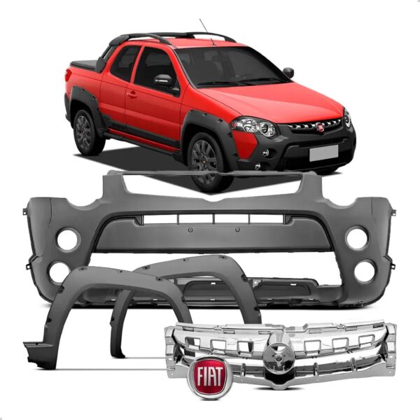 Kit Frente Parachoque Moldura Grade Strada Adventure 2013/15 Preto