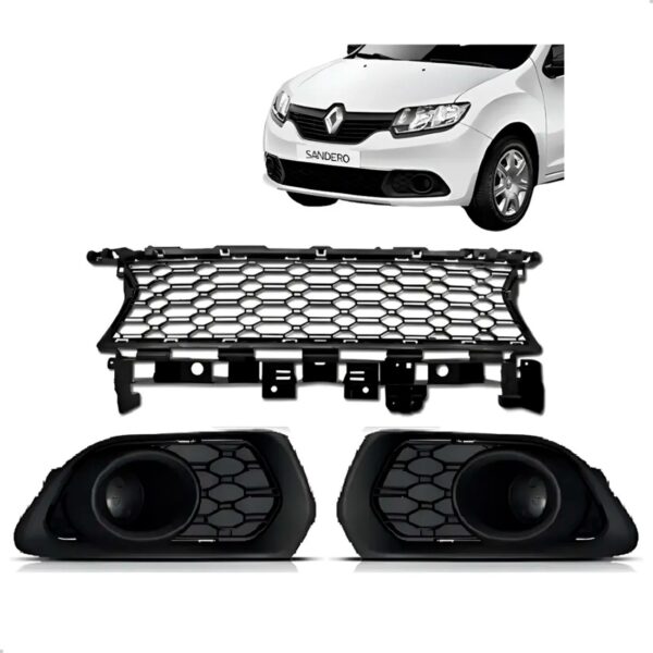 Kit Grades Dianteiras Do Parachoque Sandero 2014 2015 A 2020 Preto Fosco