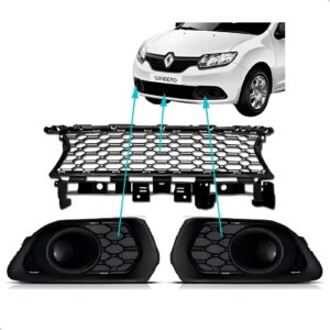 Kit Grades Dianteiras Do Parachoque Sandero 2014 2015 A 2020 Preto Fosco