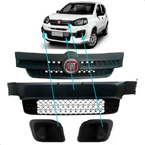 Kit Grades Dianteiras Superior + Inferior Uno 2017 18 A 2022 Preto Fosco