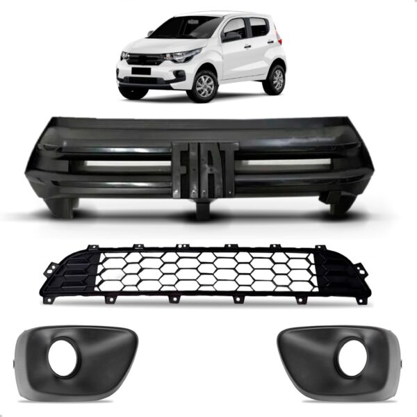 Kit Grades Dianteiras Superior Central Milha Mobi 2021 A 23 Preto Brilhante