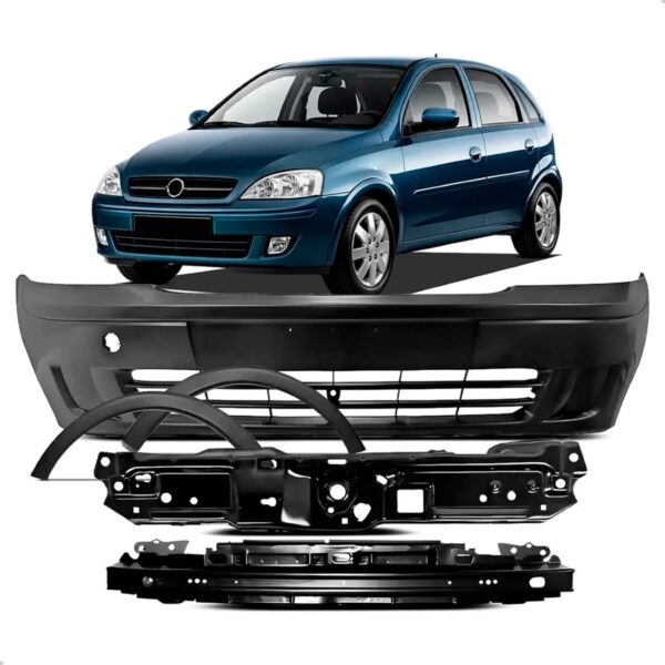 Kit Parachoque Alma + Painel E Molduras Corsa G2 2003 A 2007 Preto