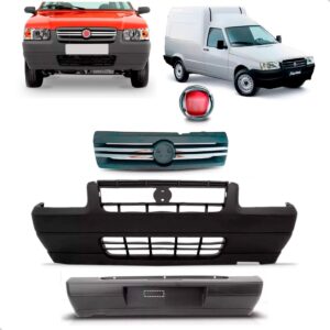 Kit Parachoques Com Grade E Emblema Uno Fiorino 2004 A 2013 Preto