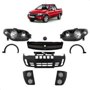 Kit Parachoque E Moldura Strada Adventure 2004 2005 A 2007 Preto